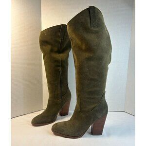Crown Vintage Unicorn Olive Green Suede Knee High Boots Size 7.5 Riding Boot